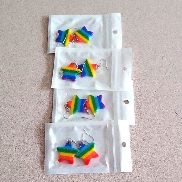 Rainbow Star Shaped Drop Earrings‎ - Picture 2 of 3